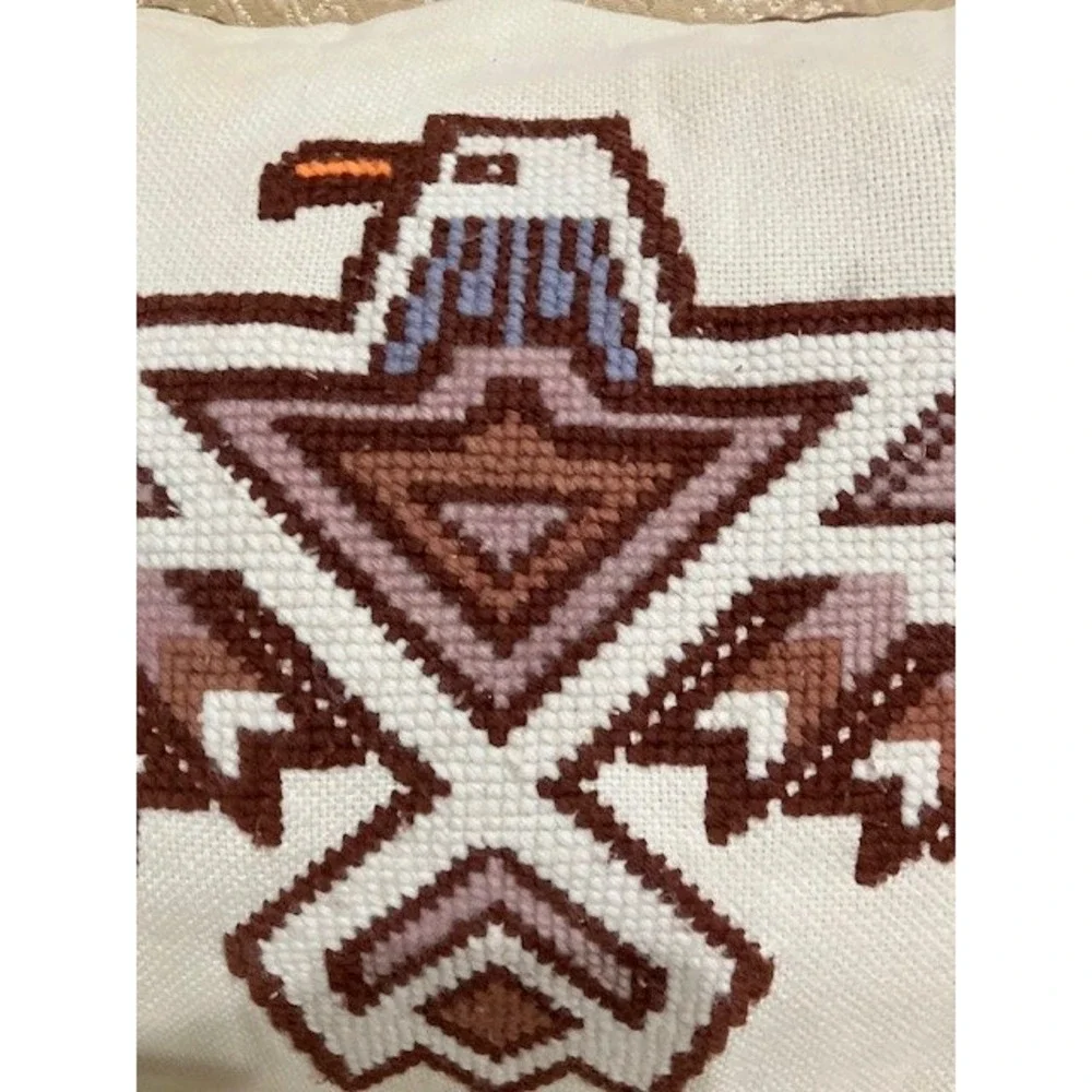 Two Southwestern Style Pillows‎ Embroidered Thunderbird & a Leather Pillow